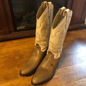 Dan Post Genuine Lizard Western Cowboy Leather Boots 8734 Tan Brown Size 10